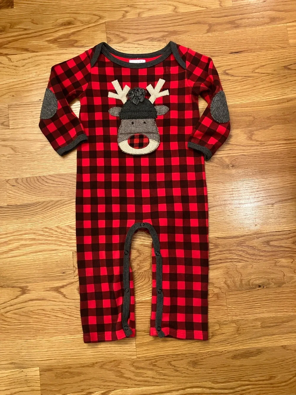 Mud Pie Red and Black Buffalo Plaid Reindeer One-Piece